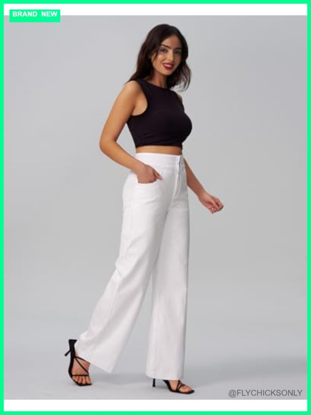 High Waisted Stretch Baggy Wide Leg Denim Pants - Picture 5 of 7